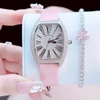 Set đồng hồ nữ chính hãng Roberto Era RE022 dây da hồng mặt số la mã vỏ silver size 36mm