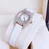 Đồng hồ nữ chính hãng Roberto Era RE8344 dây da lụa màu trắng vỏ silver, mặt đồng hồ đính đá size 32mm