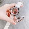 Set Đồng Hồ Hanboro Nữ Automatic Dây Cao Su Trắng Viền Đá Size 36mm Vỏ Silver Tặng Kèm Vòng Tay