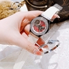 Set Đồng Hồ Hanboro Nữ Automatic Dây Cao Su Trắng Viền Đá Size 36mm Vỏ Silver Tặng Kèm Vòng Tay