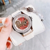 Set Đồng Hồ Hanboro Nữ Automatic Dây Cao Su Trắng Viền Đá Size 36mm Vỏ Silver Tặng Kèm Vòng Tay