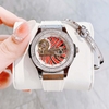 Set Đồng Hồ Hanboro Nữ Automatic Dây Cao Su Trắng Viền Đá Size 36mm Vỏ Silver Tặng Kèm Vòng Tay