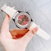 Set Đồng Hồ Hanboro Nữ Automatic Dây Cao Su Trắng Viền Đá Size 36mm Vỏ Silver Tặng Kèm Vòng Tay