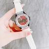 Set Đồng Hồ Hanboro Nữ Automatic Dây Cao Su Trắng Viền Đá Size 36mm Vỏ Silver Tặng Kèm Vòng Tay