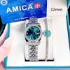 Set đồng hồ nữ Amica chính hãng màu bạc mặt xanh pastel size 32mm - Đồng hồ Amica A059