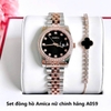 Set đồng hồ nữ Amica chính hãng màu demi vàng hồng mặt đen size 32mm - Đồng hồ Amica A059