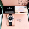 Set Đồng Hồ Nữ Franklin Dây Da Đen Viền Đá Size 31mm Vỏ Silver Chính Hãng Tặng Kèm Phụ Kiện FL24812 Quartz