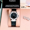 Set Đồng Hồ Nữ Franklin Dây Da Đen Viền Đá Size 31mm Vỏ Silver Chính Hãng Tặng Kèm Phụ Kiện FL24812 Quartz