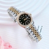 Set Đồng Hồ Nữ Franklin FL4412 Dây Thép Demi Vàng Gold Mặt Đen Size 28mm Quartz Tặng Kèm Vòng Tay