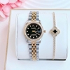 Set Đồng Hồ Nữ Franklin FL4412 Dây Thép Demi Vàng Gold Mặt Đen Size 28mm Quartz Tặng Kèm Vòng Tay