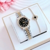 Set Đồng Hồ Nữ Franklin FL4412 Dây Thép Demi Vàng Gold Mặt Đen Size 28mm Quartz Tặng Kèm Vòng Tay