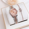 Set Đồng Hồ Nữ Franklin FL4412 Dây Thép Demi Vàng Hồng Size 28mm Quartz Tặng Kèm Vòng Tay