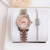Set Đồng Hồ Nữ Franklin FL4412 Dây Thép Demi Vàng Hồng Size 28mm Quartz Tặng Kèm Vòng Tay