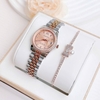 Set Đồng Hồ Nữ Franklin FL4412 Dây Thép Demi Vàng Hồng Size 28mm Quartz Tặng Kèm Vòng Tay