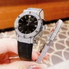 Set Đồng Hồ Nữ Franklin FL5223 Dây Da Đen Viền Đá Silver Size 31mm Tặng Kèm Vòng Tay