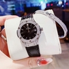 Set Đồng Hồ Nữ Franklin FL5223 Dây Da Đen Viền Đá Silver Size 31mm Tặng Kèm Vòng Tay