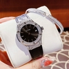 Set Đồng Hồ Nữ Franklin FL5223 Dây Da Đen Viền Đá Silver Size 31mm Tặng Kèm Vòng Tay
