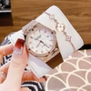 Set Đồng Hồ Nữ Hanboro Automatic Dây Cao Su Nâu Vỏ Vàng Hồng Size 36mm Viền Đá Tặng Kèm Vòng Tay