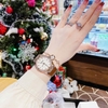 Set Đồng Hồ Nữ Hanboro Automatic Dây Cao Su Nâu Vỏ Vàng Hồng Size 36mm Viền Đá Tặng Kèm Vòng Tay