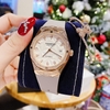 Set Đồng Hồ Nữ Hanboro Automatic Dây Cao Su Xám Grey Vỏ Vàng Hồng Size 36mm Viền Đá Tặng Kèm Vòng Tay