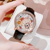 Set Đồng Hồ Nữ Hanboro Chính Hãng Dây Da Đen Họa Tiết Nổi Bật Vỏ Rose Size 39mm Quartz