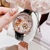 Set Đồng Hồ Nữ Hanboro Chính Hãng Dây Da Đen Họa Tiết Nổi Bật Vỏ Rose Size 39mm Quartz