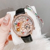 Set Đồng Hồ Nữ Hanboro Chính Hãng Dây Da Đen Họa Tiết Nổi Bật Vỏ Rose Size 39mm Quartz