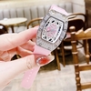 Set Đồng Hồ Nữ Hanboro Dây Cao Su Hồng Chính Hãng Đính Đá Silver Size 31x44mm Quartz