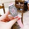 Set Đồng Hồ Nữ Hanboro Dây Cao Su Hồng Chính Hãng Đính Đá Silver Size 31x44mm Quartz