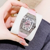 Set Đồng Hồ Nữ Hanboro Dây Cao Su Hồng Chính Hãng Đính Đá Silver Size 31x44mm Quartz