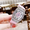 Set Đồng Hồ Nữ Hanboro Dây Cao Su Hồng Chính Hãng Đính Đá Silver Size 31x44mm Quartz