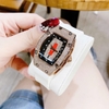 Set Đồng Hồ Nữ Hanboro Dây Cao Su Trắng Chính Hãng Đính Đá Rose Gold Size 31x44mm Quartz Tặng Kèm Bộ Dây Cao Su Đỏ