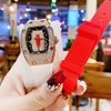 Set Đồng Hồ Nữ Hanboro Dây Cao Su Trắng Chính Hãng Đính Đá Rose Gold Size 31x44mm Quartz Tặng Kèm Bộ Dây Cao Su Đỏ