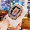 Set Đồng Hồ Nữ Hanboro Dây Cao Su Trắng Chính Hãng Đính Đá Rose Gold Size 31x44mm Quartz Tặng Kèm Bộ Dây Cao Su Đỏ