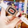 Set Đồng Hồ Nữ Hanboro Dây Cao Su Trắng Chính Hãng Đính Đá Rose Gold Size 31x44mm Quartz Tặng Kèm Bộ Dây Cao Su Đỏ