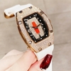 Set Đồng Hồ Nữ Hanboro Dây Cao Su Trắng Chính Hãng Đính Đá Rose Gold Size 31x44mm Quartz Tặng Kèm Bộ Dây Cao Su Đỏ