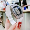 Set Đồng Hồ Nữ Hanboro Dây Cao Su Trắng Chính Hãng Đính Đá Silver Size 31x44mm Quartz