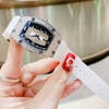 Set Đồng Hồ Nữ Hanboro Dây Cao Su Trắng Chính Hãng Đính Đá Silver Size 31x44mm Quartz