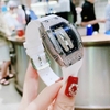 Set Đồng Hồ Nữ Hanboro Dây Cao Su Trắng Chính Hãng Đính Đá Silver Size 31x44mm Quartz