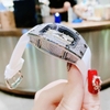 Set Đồng Hồ Nữ Hanboro Dây Cao Su Trắng Chính Hãng Đính Đá Silver Size 31x44mm Quartz