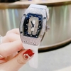 Set Đồng Hồ Nữ Hanboro Dây Cao Su Trắng Chính Hãng Đính Đá Silver Size 31x44mm Quartz