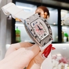 Set Đồng Hồ Nữ Hanboro Dây Cao Su Trắng Chính Hãng Đính Đá Silver Size 31x44mm Quartz Tặng Kèm Lắc Tay