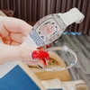 Set Đồng Hồ Nữ Hanboro Dây Cao Su Trắng Chính Hãng Đính Đá Silver Size 31x44mm Quartz Tặng Kèm Lắc Tay