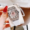 Set Đồng Hồ Nữ Hanboro Dây Cao Su Trắng Chính Hãng Đính Đá Silver Size 31x44mm Quartz Tặng Kèm Lắc Tay