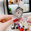Set Đồng Hồ Nữ Hanboro Dây Cao Su Trắng Chính Hãng Đính Đá Silver Size 31x44mm Quartz Tặng Kèm Lắc Tay