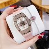 Set Đồng Hồ Nữ Hanboro Đính Đá Dây Cao Su Hồng Chính Hãng Vỏ Rose Gold Size 31x44mm Quartz Tặng Kèm Lắc Tay