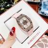 Set Đồng Hồ Nữ Hanboro Đính Đá Dây Cao Su Hồng Chính Hãng Vỏ Rose Gold Size 31x44mm Quartz Tặng Kèm Lắc Tay