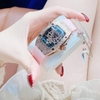 Set Đồng Hồ Nữ Hanboro Mặt Nhện Dây Cao Su Hồng Chính Hãng Đính Đá Rose Gold Size 31x44mm Quartz Tặng Kèm Lắc Tay