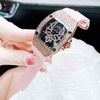 Set Đồng Hồ Nữ Hanboro Mặt Nhện Dây Cao Su Hồng Chính Hãng Đính Đá Rose Gold Size 31x44mm Quartz Tặng Kèm Lắc Tay