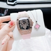 Set Đồng Hồ Nữ Hanboro Mặt Nhện Dây Cao Su Hồng Chính Hãng Đính Đá Rose Gold Size 31x44mm Quartz Tặng Kèm Lắc Tay